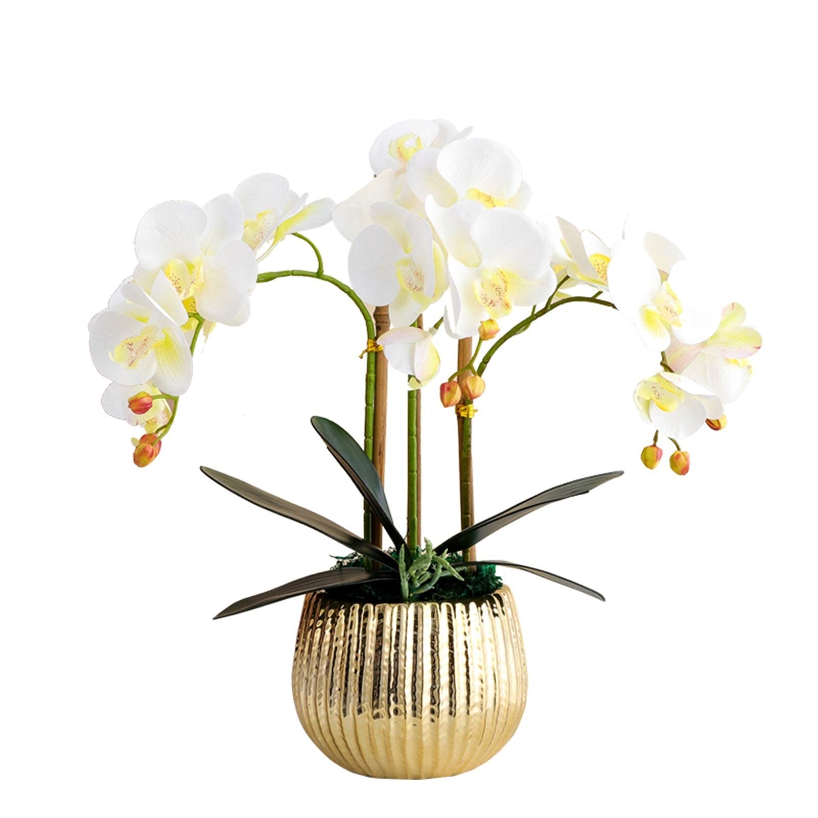 DFGHNBVC Artificial Flower Set, Artificial White Orchid Phalaenopsis Arrangement Flower Bonsai With Golden Vase Table Centerpiece Decoration Beautiful Artificial Flowers And Vases