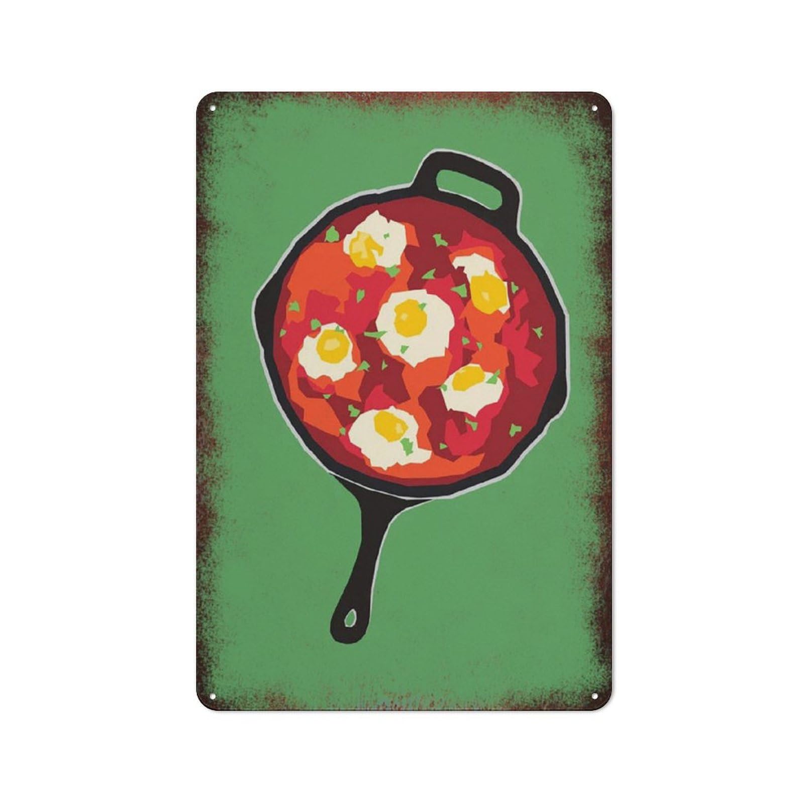 peiyeety Metal Tin Sign Fried Eggs In Pan Pattern Vintage Rustic Wall Art Kitchen Bathroom Bedroom Living Room Cafe Farmhouse Entryway Office Garage Home Bar Laundry Room Porch Patio 8x12 Inch