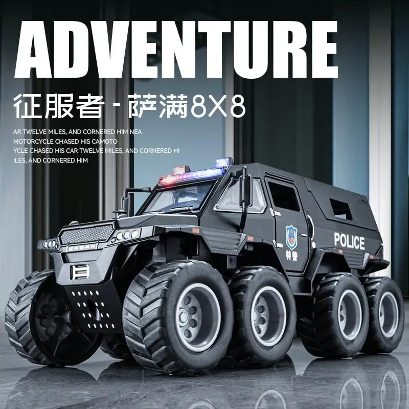 Image of 1:32 SCALE Exclusive Alloy Metal Pull Back Die-cast Car Scale Model with Sound Light Mini Auto Toy for Kids Metal Model Toy Car with Sound and Light?New Version? (8x8 SUV Pickup 1 - Multicolour)