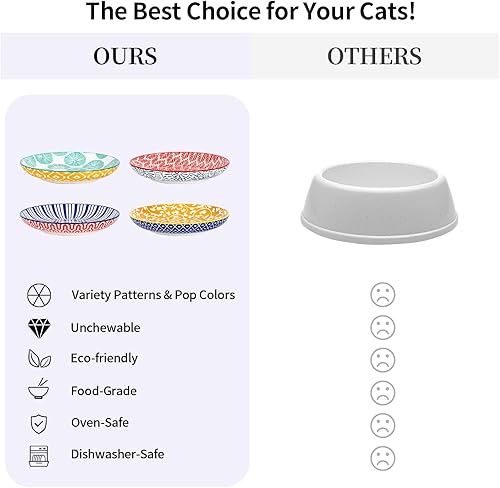 Miniatura 6 de Selamica Cuencos de cerámica para gatos, 6 pulgadas de ancho poco profundos para aliviar la fatiga de los bigotes, juego de 4, colores surtidos