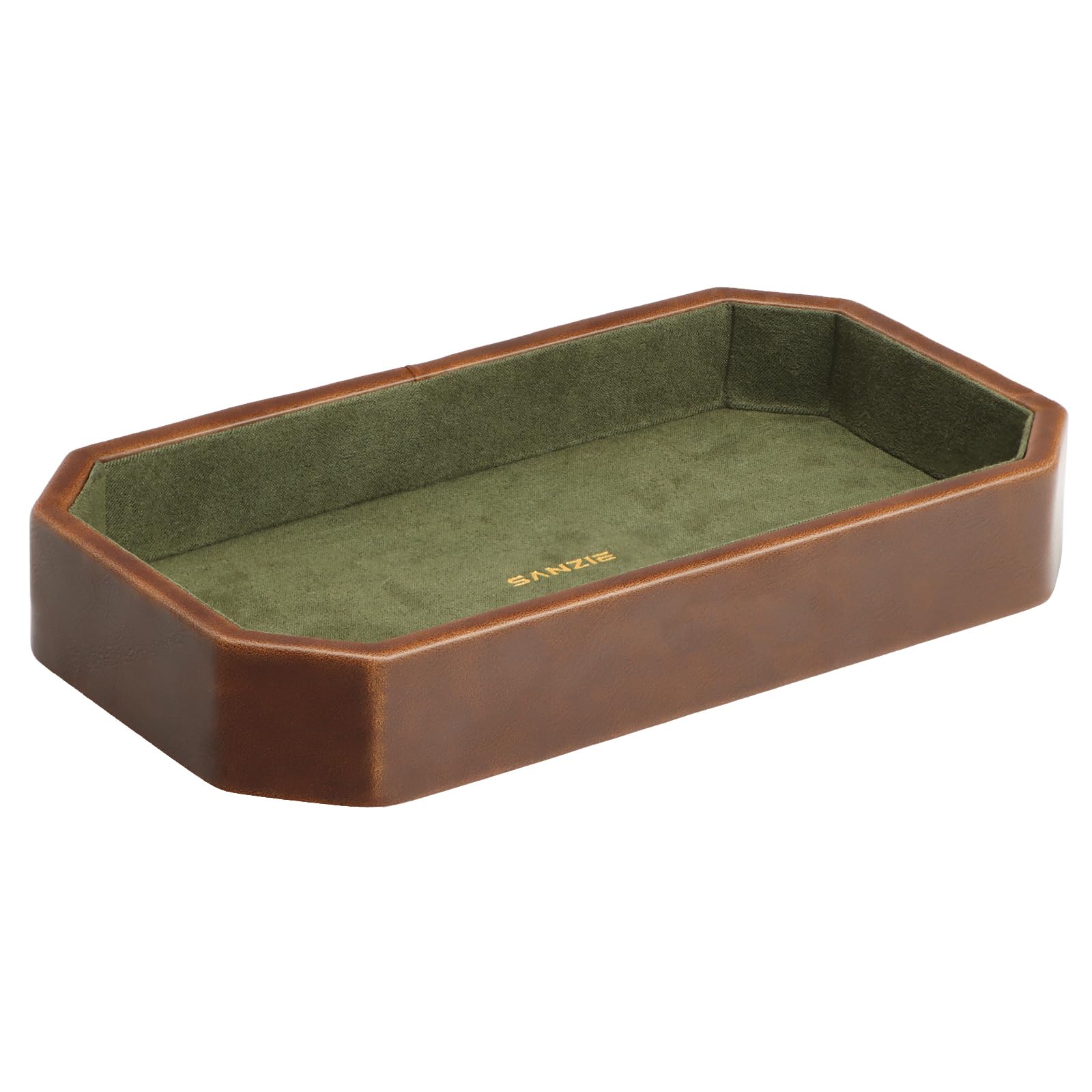 SANZIE Leather Valet Tray, Jewellery Trinket Dish (Brown, Small)