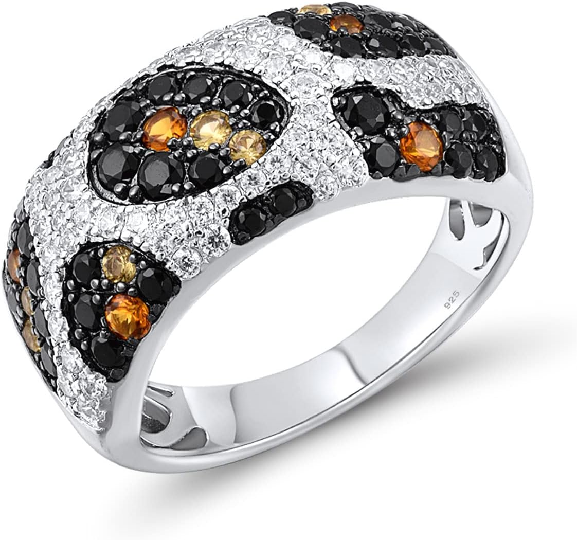 Santuzza 925 Sterling Silver Snakeskin Pattern Gemstone Cubic Zirconia Statement Ring for Women