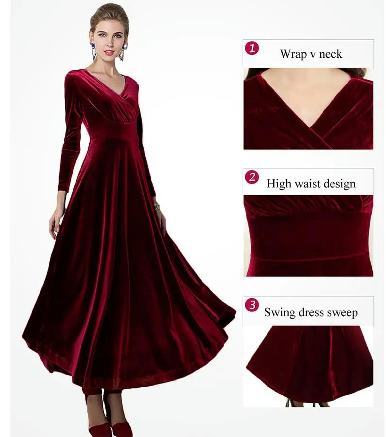 Vestido largo de otoño, cóctel, fiesta, noche, elegante, cuello en V, terciopelo, vestido formal, vestido maxi para mujer, vestidos