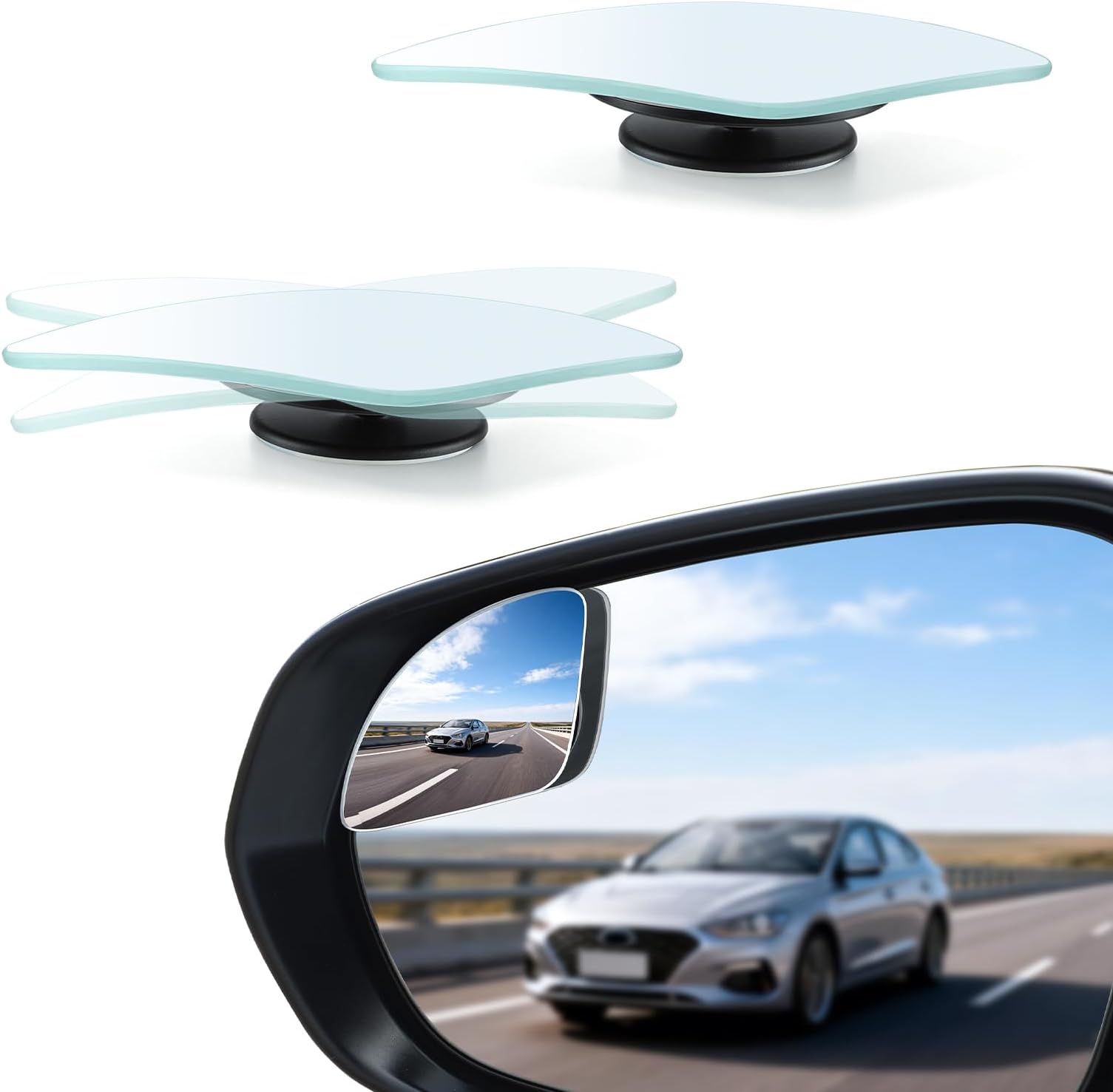 LivTee Blind Spot Car Mirror๏ผAsymmetric Fan Shaped HD Glass Frameless Convex Rear View Mirror with wide angle Adjustable Stick for Cars SUV and Trucks, Pack of 2