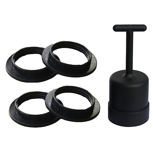 4 anillos roscados de base media y 1 herramienta de extracción de anillo de sombra negra para enchufes de base E26 con diámetro de 1-12 pulgadas