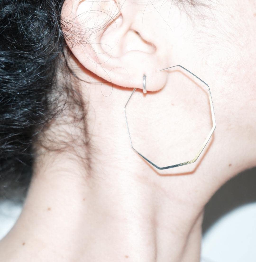 ✿ Boucles d'Oreilles Créoles HEXAGONALES FOND PLAT ARGENT TRÈS DÉLICAT ✿ si belles boucles d'oreilles délicates OCTAGON plaqué argent