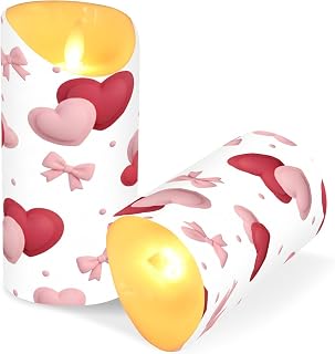 Valentines Flameless Candles Set of 2 Love Heart Bow Realistic LED Candles with Remote Battery Operated Holiday Decorations