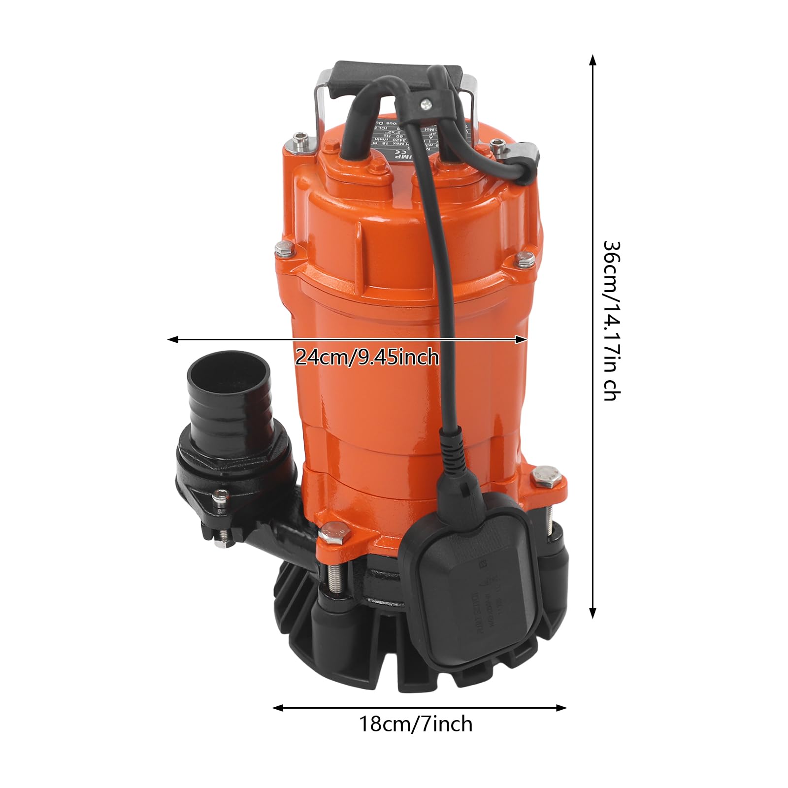 Pompa sommersa per acque sporche 750 W, 230 V, portata massima 19000 l/h, altezza massima di erogazione 18 m, grado di protezione IP68, pompa acque reflue con cavo di alimentazione allungato