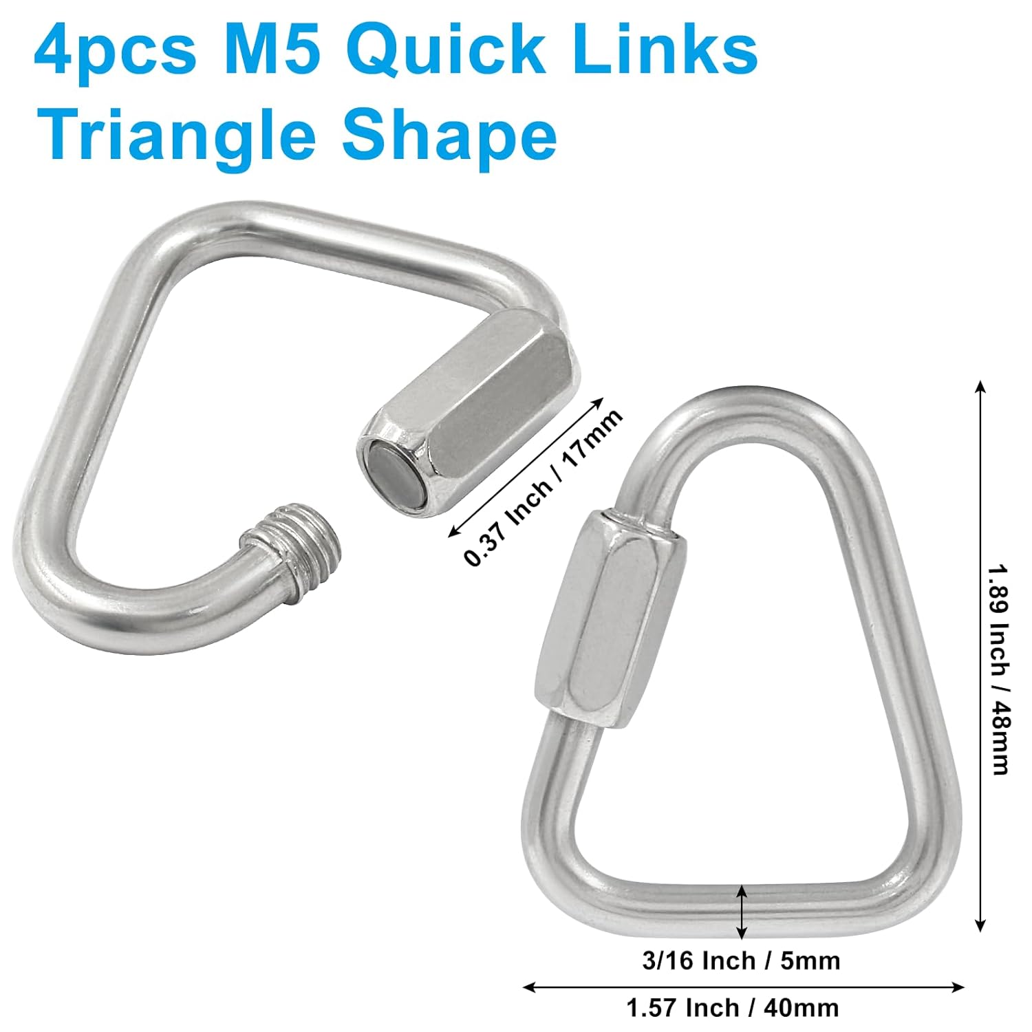 4Pcs Delta Quick Links 3/16 Inch 316 Stainless Steel Triangle Locking Quick Connector, M5 Quick Link Chain Heavy Duty Durable Chain Connector - 716lbs Capacity - Image 2