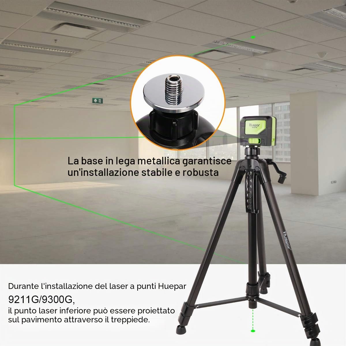 Huepar Treppiede 1,6 m Treppiede in alluminio per livella laser, con livella a bolla, con filettatura maschio da 5/8 "-11 e adattatore per vite da 1/4" -20, Borsa per il trasporto inclusa - TPD16