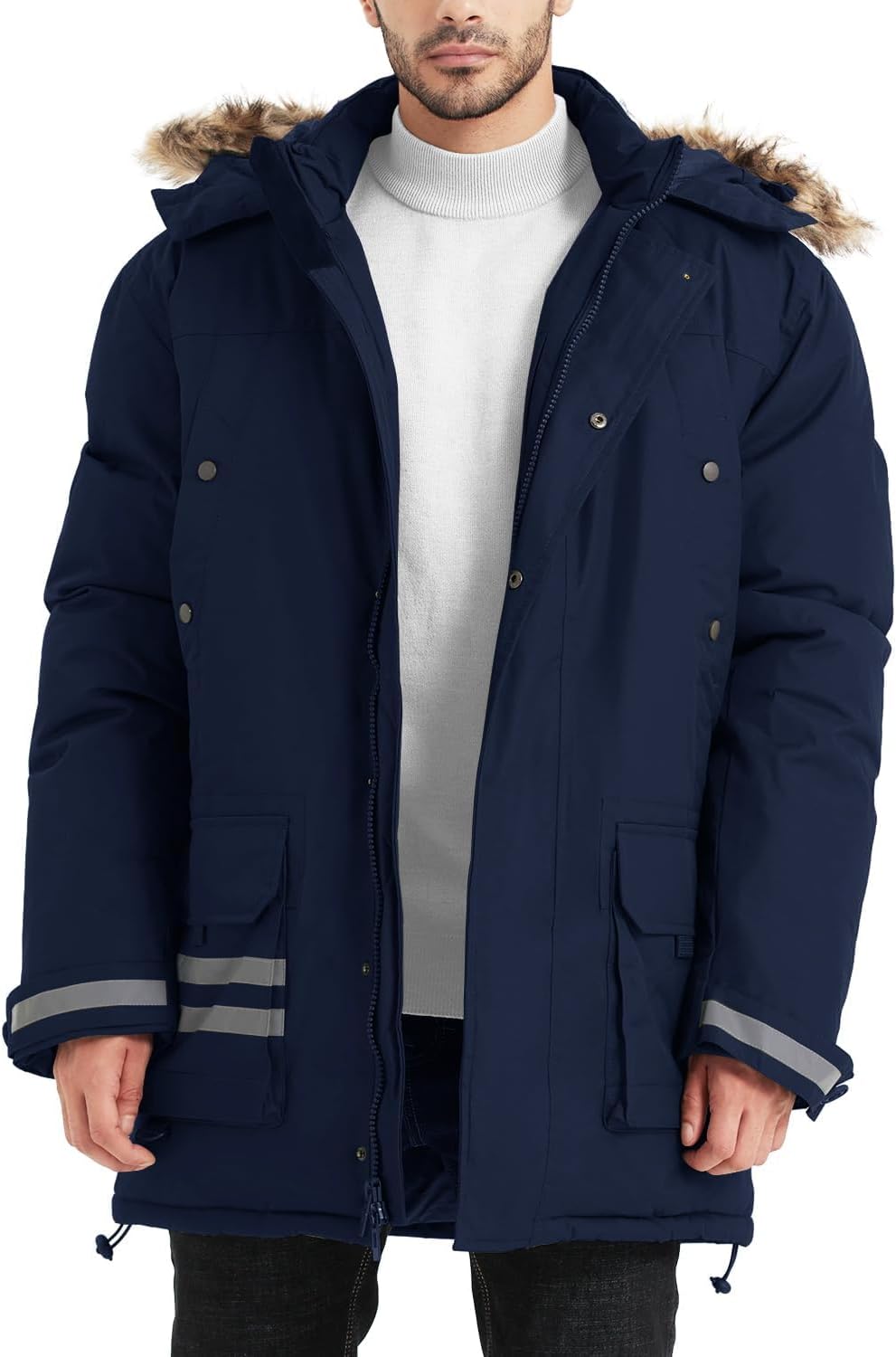 YGREYG Winter Jackets for Men Winter Coats Reflective Warm Water Resistant Hooded Work Utility Safety Outerwear