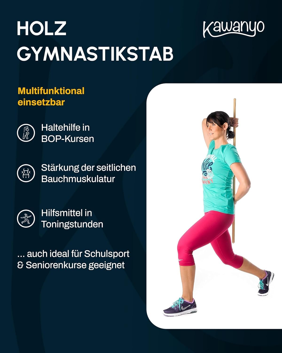 Holz Gymnastikstab 100 cm zur Motorikförderung, Muskelstärkung & zum Gleichgewichtstraining – Turnstab für Gymnastik, Therapie & Sport – Holzrundstab Trainingsstab
