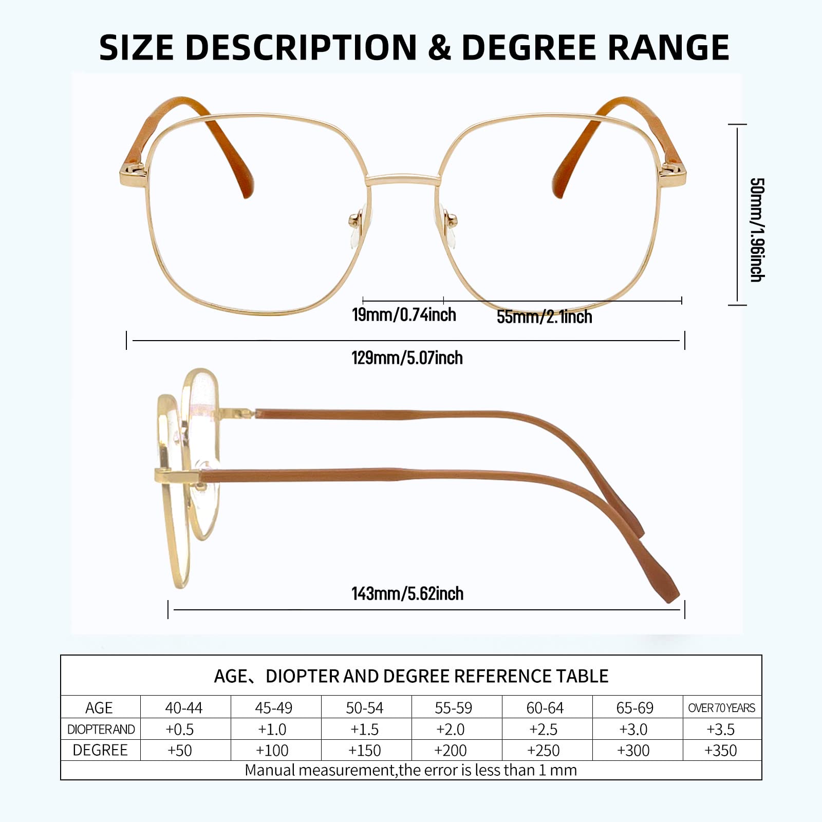 KAEOISFU Oversized Square Metal Reading Glasses Women, Stylish Large Anti Blue Light Computer Readers, Anti Glare Lady Reader - Image 3