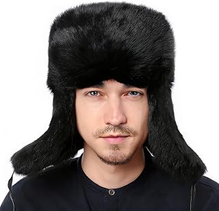 YXCFEWDTrapper Hat Winter Russian Hat Men Women Fur Hat with 100% Rabbit Fur Aviator Earflap Hat Windproof