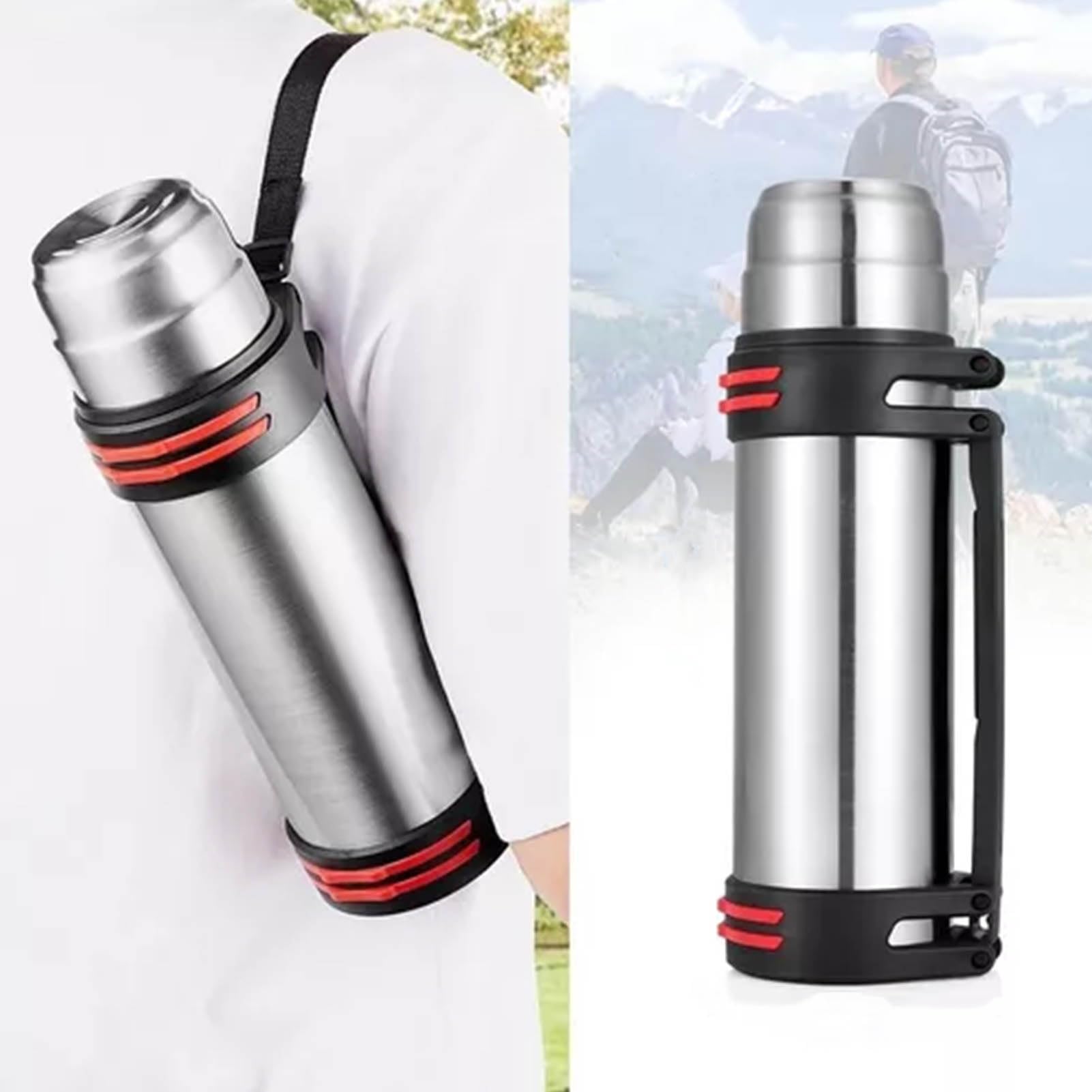 Bottiglia d'acqua termica 2L in acciaio inox con 2 coperchi tipo di pressione a prova di perdite Borraccia portatile a prova di perdite per escursionismo tazza isolata sottovuoto bottiglia d'acqua