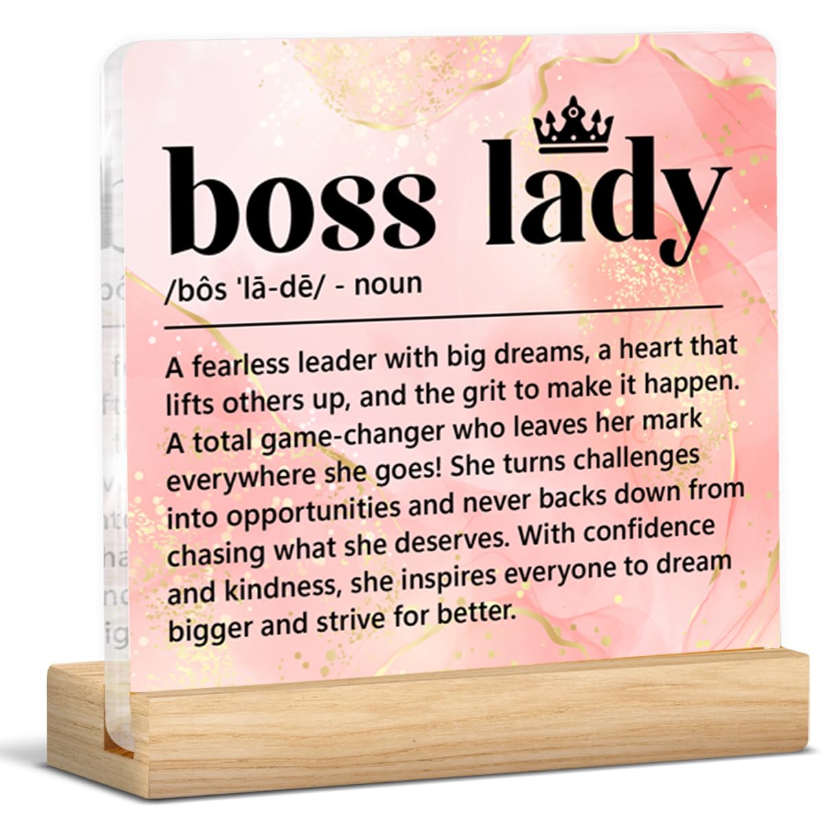 Boss Lady Gifts for Women Her, Appreciation Birthday Work Gifts for Boss Lady Pink Acrylic Plaque Sign Office Desk Decor