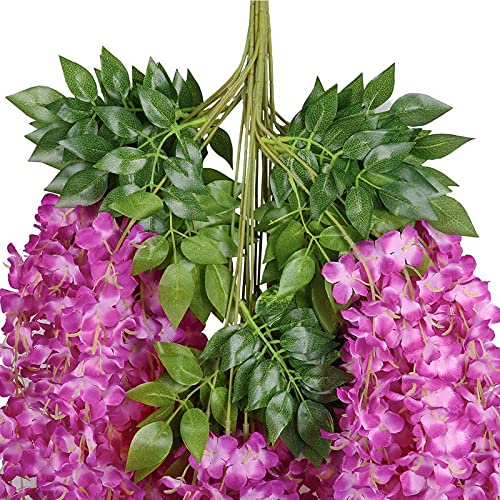 Image of Artificial Hanging Wisteria Flower Vine, Dark Purple - Pack of 6