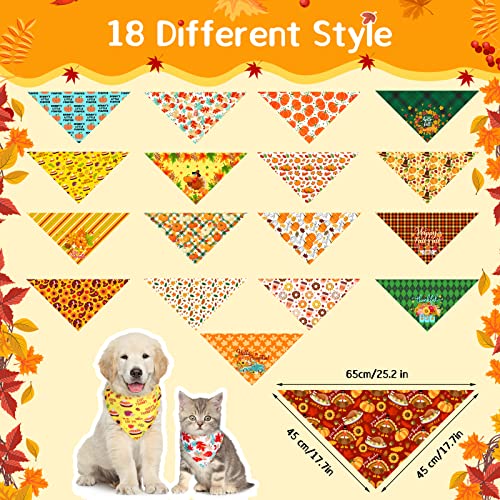 18 Pieces Thanksgiving Dog Bandanas Fall Bandanas for Dogs Triangle Large Dog Scarf Pets Bibs Pumpkin Turkey Maple Leaf Pattern Adjustable Holiday Dog Bandanas Bulk for Small Medium Large Pet - Image 3