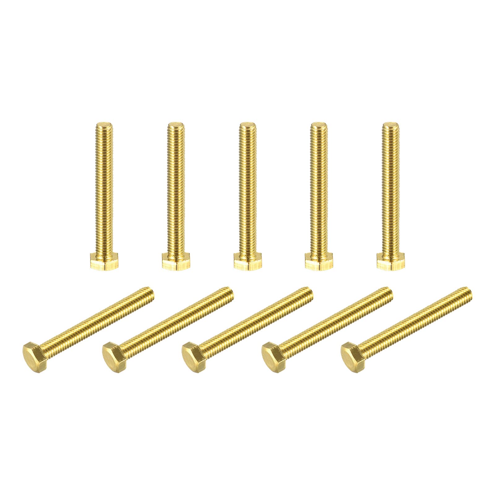 uxcell Brass Hex Bolts, M5x40mm 10pcs Fully Thread Grade 4.8 Solid Brass Hexagon Head Bolt Machine Screws for Machinery