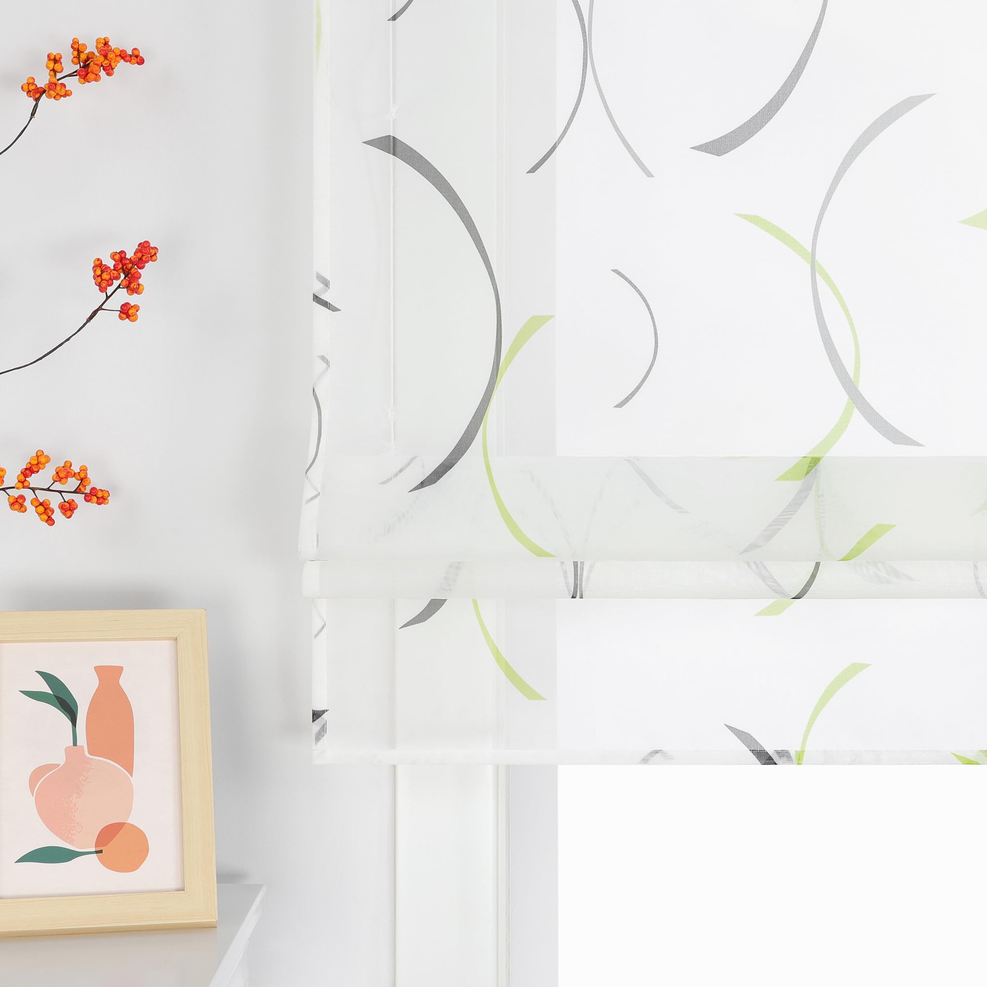 Joyswahl Raffrollo mit Klettband Lichtdurchlässig Raffgardinen Wohnzimmer Fenster Vorhänge raffrollos für Fenster mit Klettschiene Modern HxB 140 x 140 cm Grün 1 Stück