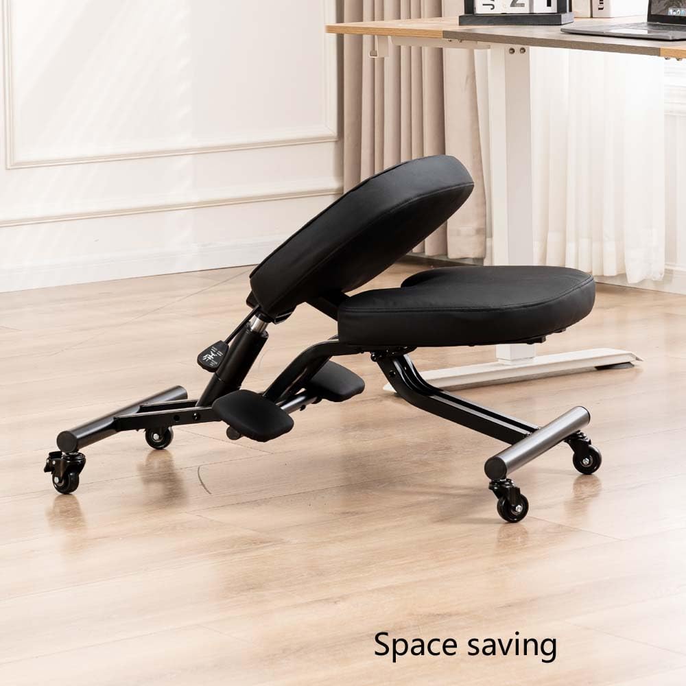 Chaise ergonomique avec repose-pieds, tabouret à genoux multifonction pour la maison et le bureau, verticalement votre posture avec un siège incliné, noir