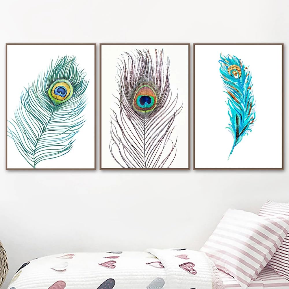 WUHBCZ Canvas Paints-Abstract Art Prints Peacock Feathers Art Print Wall Art Canvas Painting Nordic Poster Wall Pictures for Living Office Room Home Decor-60 * 80cm/3PCS (No Frame)