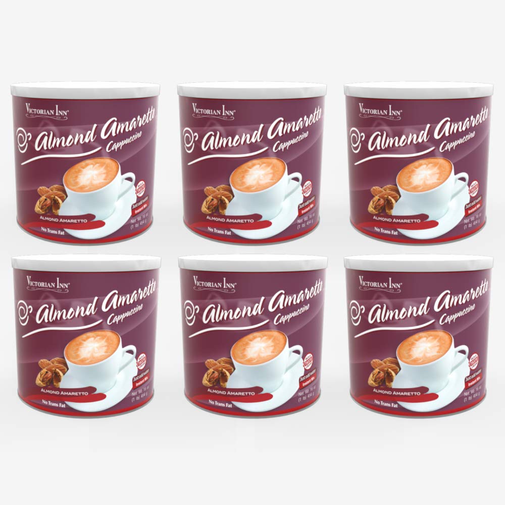 Victorian Inn Instant Cappuccino, Almond Amaretto, 16-Ounce Canisters (Pack of 6)
