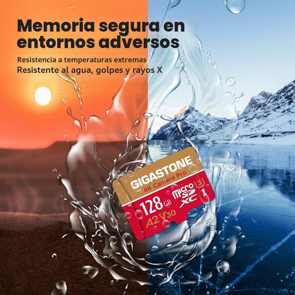 [5 años Recuperación de Datos Gratis] GIGASTONE Tarjeta de Memoria de 128 GB, 4K Camera Pro, Velocidad de hasta 100 MB/s, para GoPro, dji, Drone, 4K Video A2 V30 U3 MicroSDXC con Adaptador