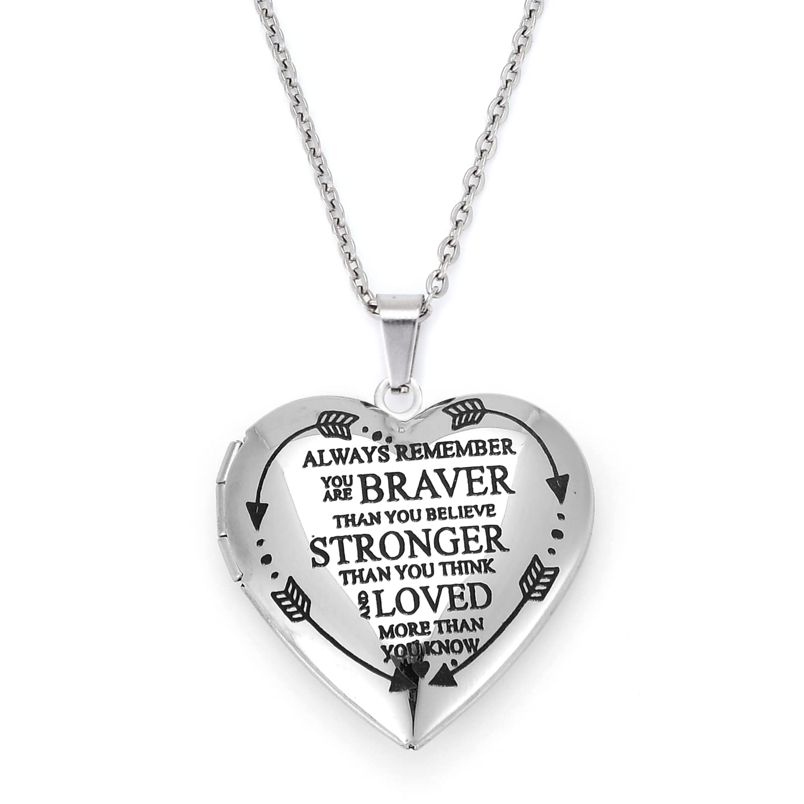 UTHOSMDOEncourage Words Love Heart Shaped, Locket Necklace That Can Holds Pictures Inside, Stainless Steel Locket Necklace Gift for Women and Girls