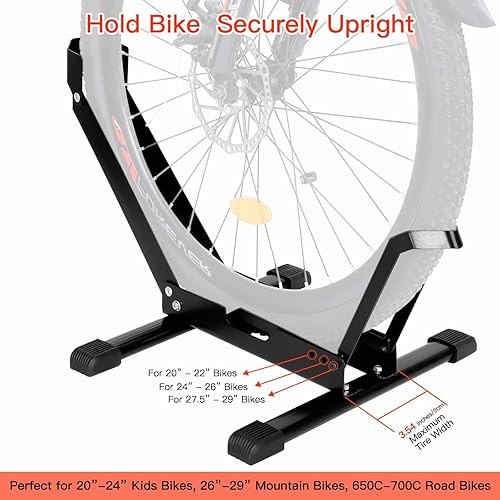 Miniatura 5 de Cyfie Soporte de piso para bicicleta y almacenamiento de garaje, soportes de estacionamiento para ruedas delanteras y traseras, soportes de