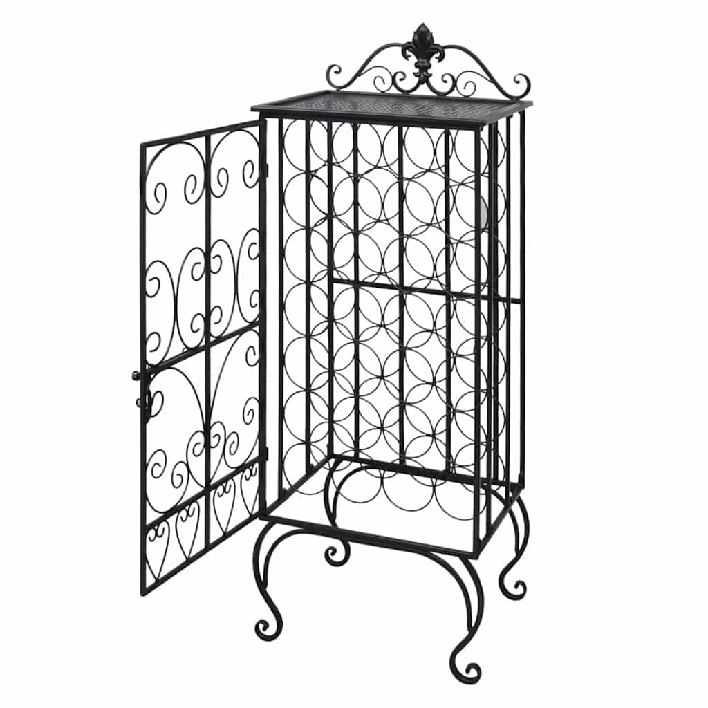 Scaffale per 28 bottiglie di vino, in metallo, con porta bloccabile, colore nero