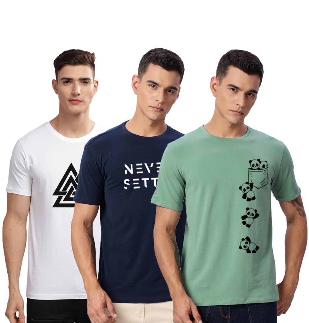 adro 100% Cotton Lycra Tshirts for Men Combo Pack of 3 | Regular Fit | Printed T Shirt | Round Neck Half Sleeve| Mens Tshirts-picture-25