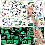 Kinder Tattoos Fussball, 20 Blätter Fussball Tattoos Jungen, Leuchten im Dunkeln Kindertattoos, Fußball Sticker Tattoo, Temporäre Tattoos für Kindergeburtstag Mitgebsel Fußball Party Tasche Füller