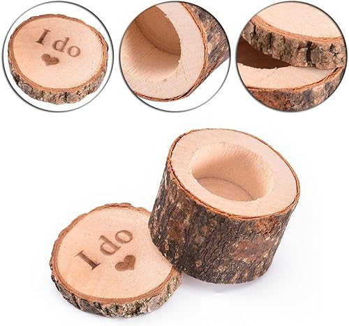 Miniatura 5 de esowemsn 1 caja de madera para anillos de madera con texto en inglés "I Do Printed, personalizada, rústica, joyería de boda, soporte para anillos,