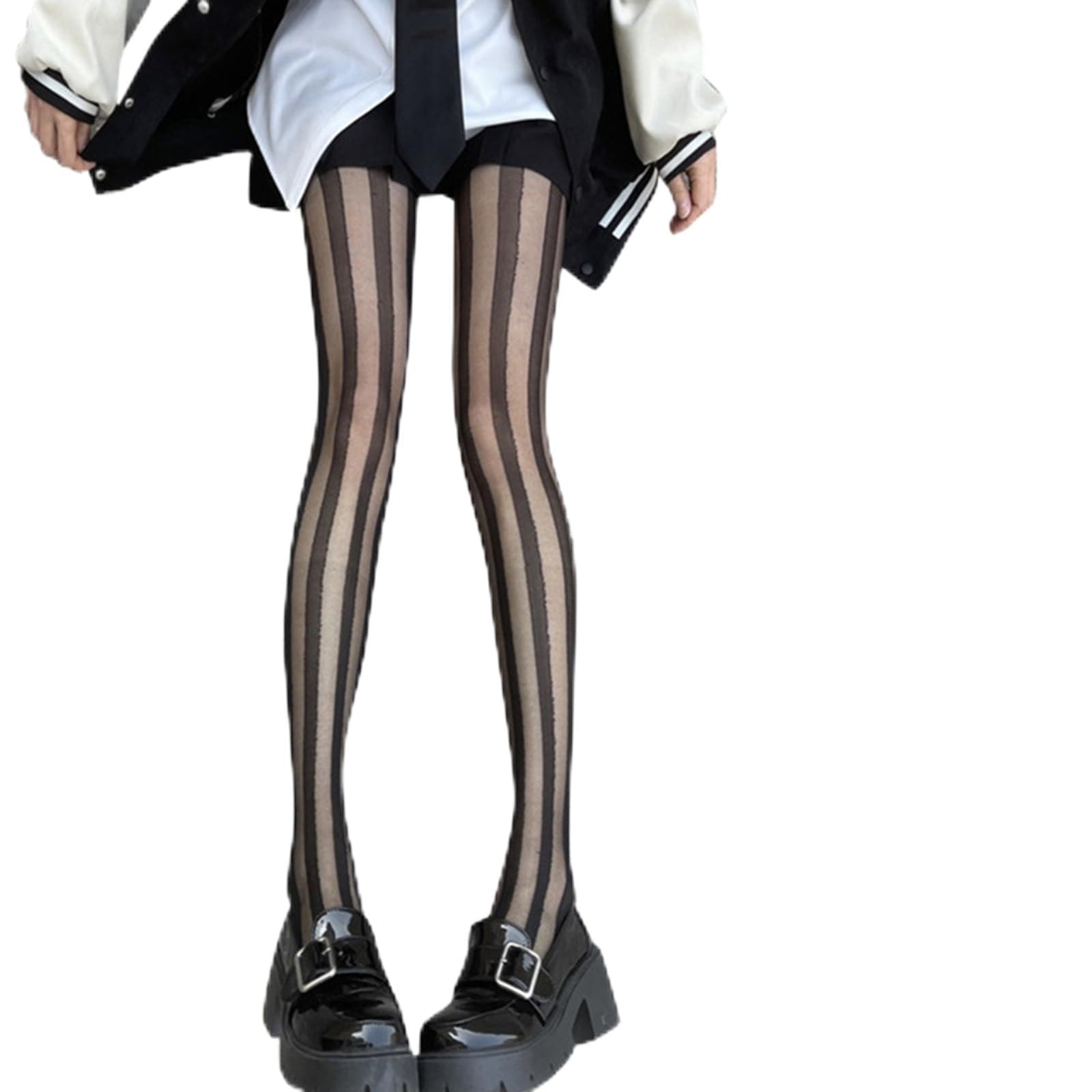 Maxtonser Women Transparent Pantyhose Black Vertical Sheer Full Footed Tights Stretchy Beauty Leg Stockings Leggings Hosiery