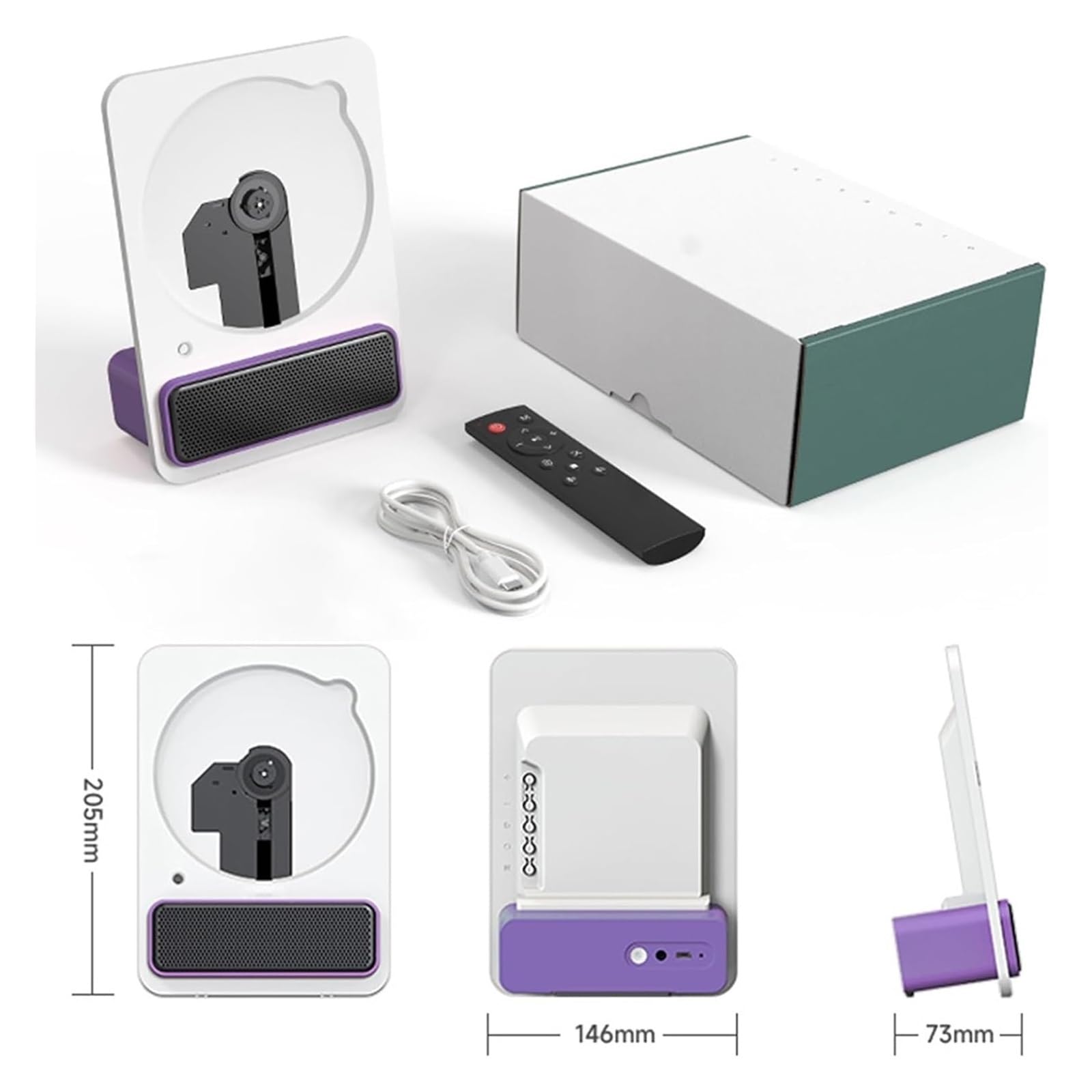 Reproductor de CD portátil con Bluetooth, sonido de alta fidelidad, diseño acústico con inclinación de 9°, reproduce CD/CD-R/CD-RW/MP3/WMA, for el hogar y la oficina.(Purple)