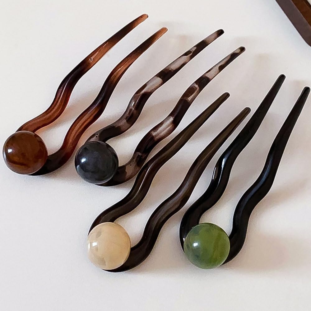 Horquillas francesas en forma de U para el pelo con perlas francesas para mujer, elegantes horquillas francesas, pinzas de acetato para el pelo, horquillas marrones, horquillas para moños, accesorios