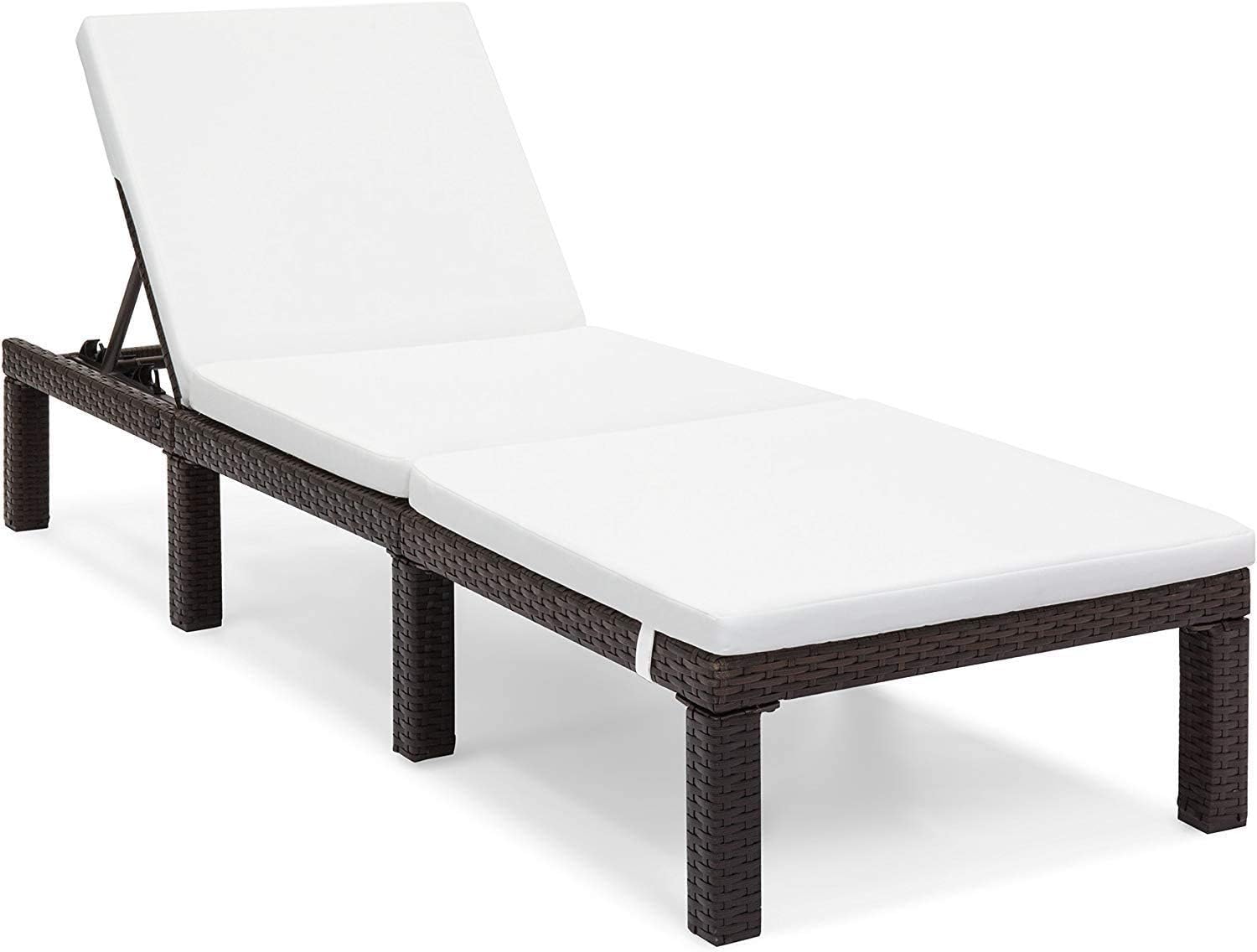 61702 Patio Outdoor Adjustable Pool Chaise Lounge Chair, Brown Wicker Beige Cushion