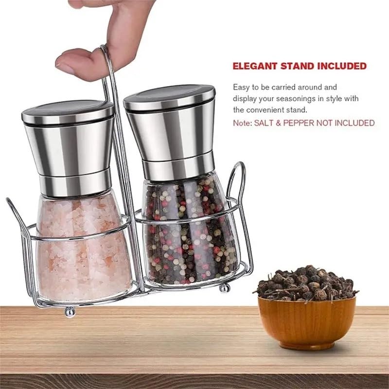 Set Macinasale E Macinapepe In Vetro E Acciaio Inox Con Macinino In Ceramica Regolabile - Macinino Manuale Per Spezie Grosse E Grani - 4