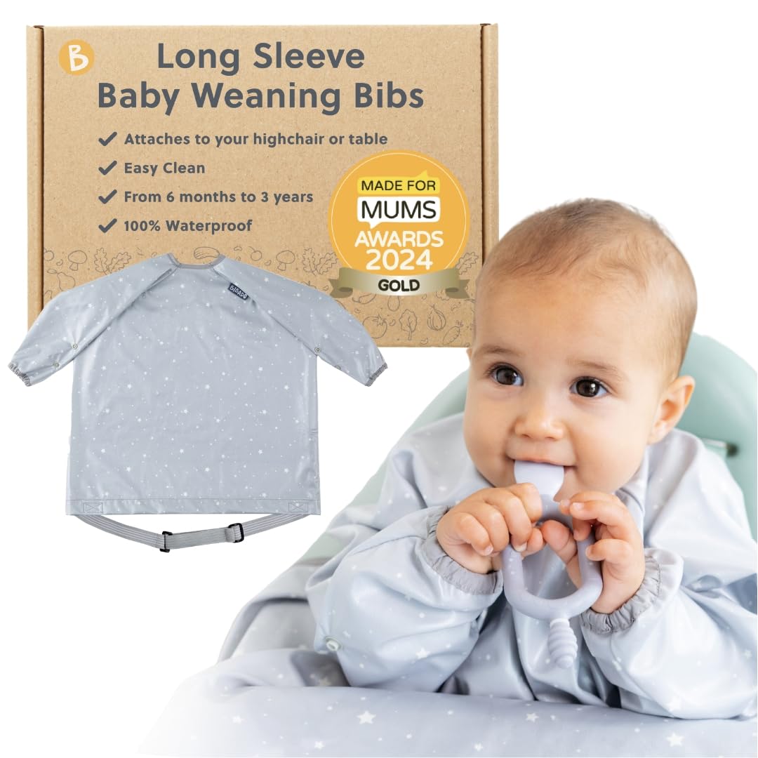 BIBaDO - Long Sleeve Baby Bibs - Babies & Toddlers 6-36 Months - Coverall Weaning Bib - Easy Wipe Clean & Soft Fabric - Attach to Highchair & Tables - Waterproof - Machine Washable — view 13