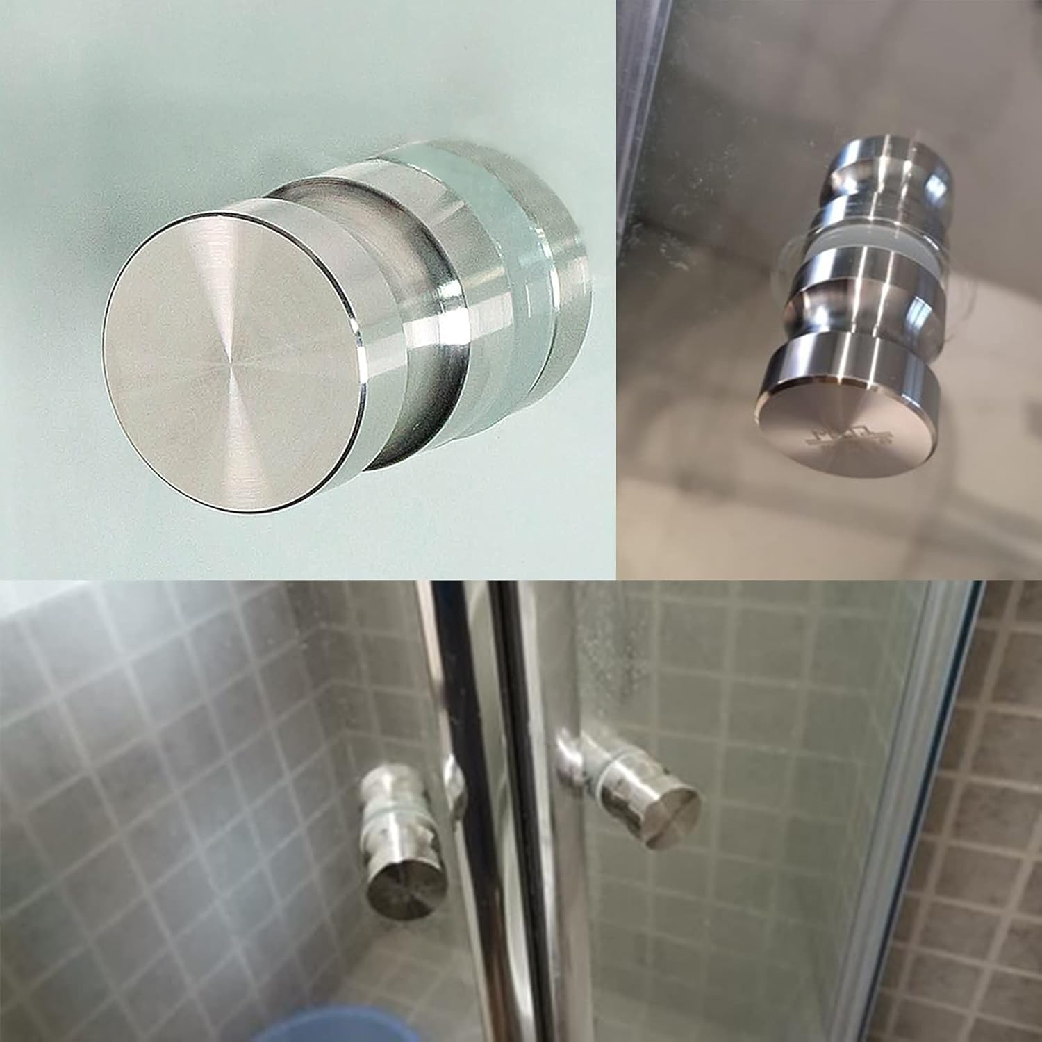 Stainless Steel Shower Sliding Door Knob, Interior Shower Screen Door Pull Push Button,Hardware Accessories Polished Finish Bathroom Door Handle-Double Sided