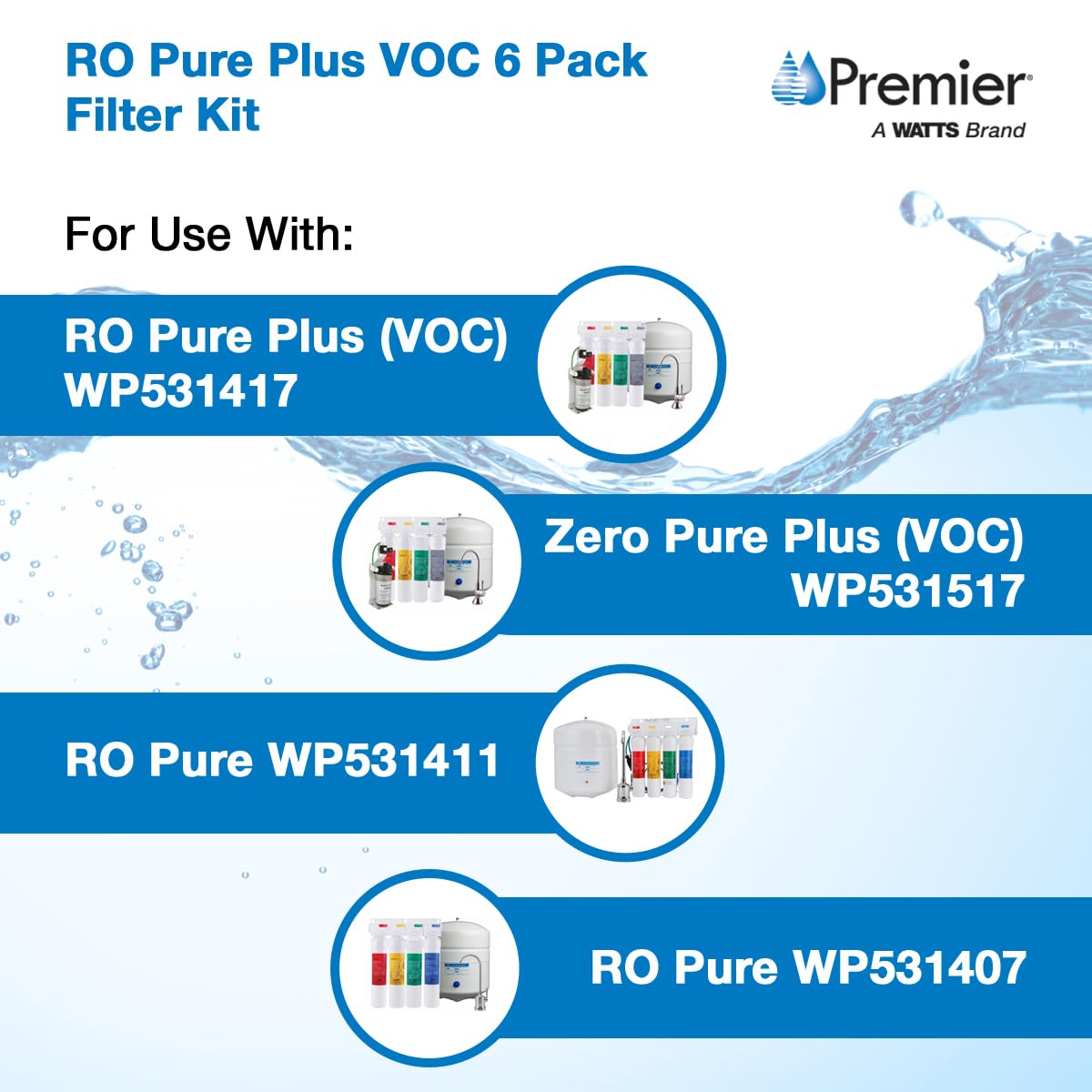 Watts Premier Annual RO Pure Plus 6-Pack Filtration Kit for Zero Pure Plus Reverse Osmosis System Push Button — view 3