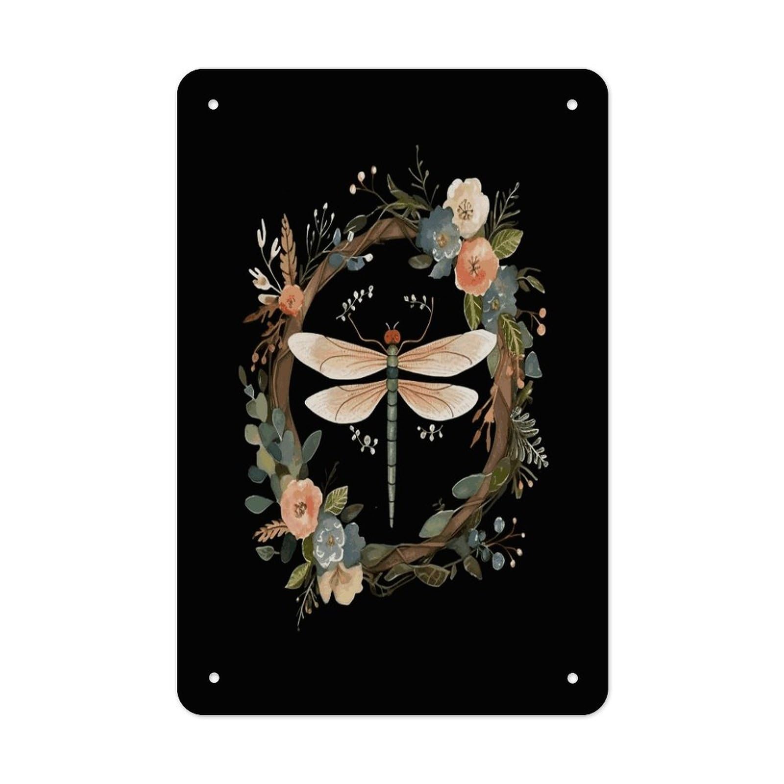 Btcowzrv Style Image Of Dragonfly In Wreath Metal Tin Sign Wall Decor Hanging Plaque
