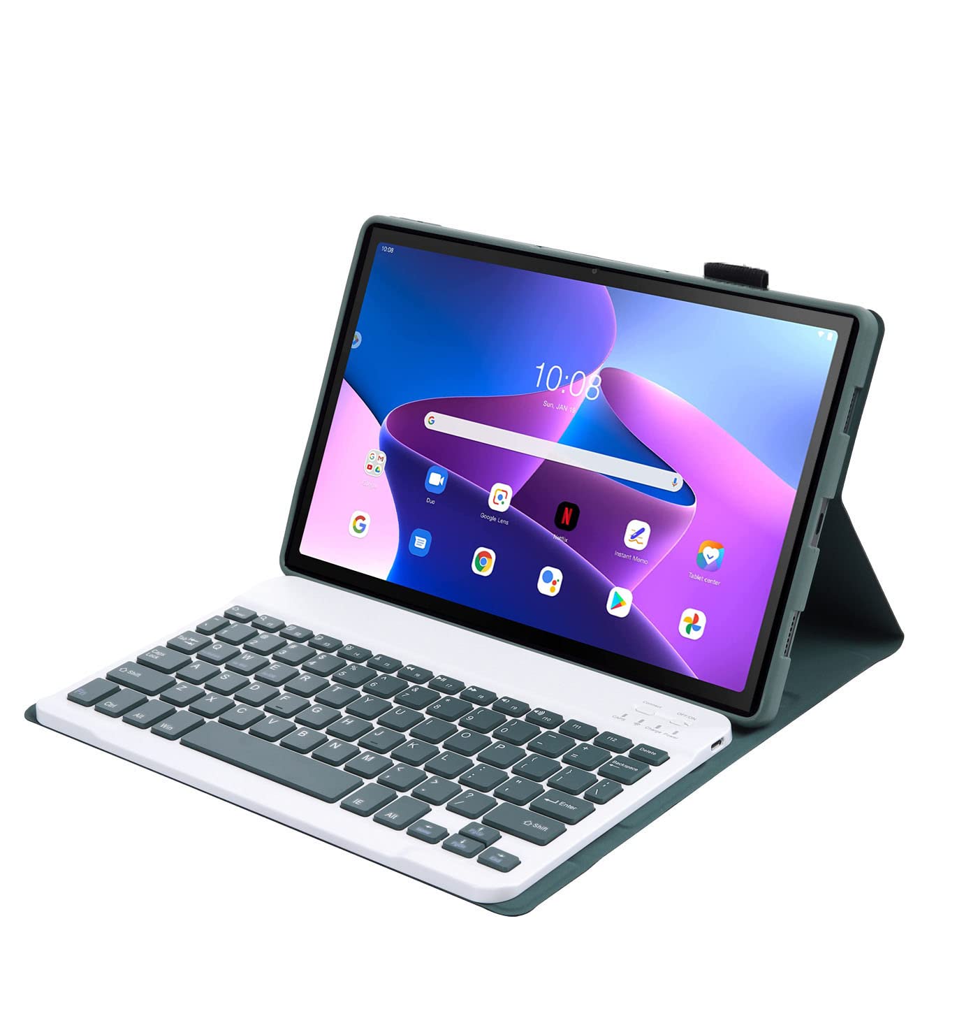 Funda con Teclado para Lenovo Tab M10 Plus 3rd Gen 10,6'', Español Ñ Desmontable Magnética Bluetooth Teclado Inalámbrico para Lenovo Tab M10 Plus 3rd Gen 10,6'' TB-125FU/128FU, Verde Oscuro