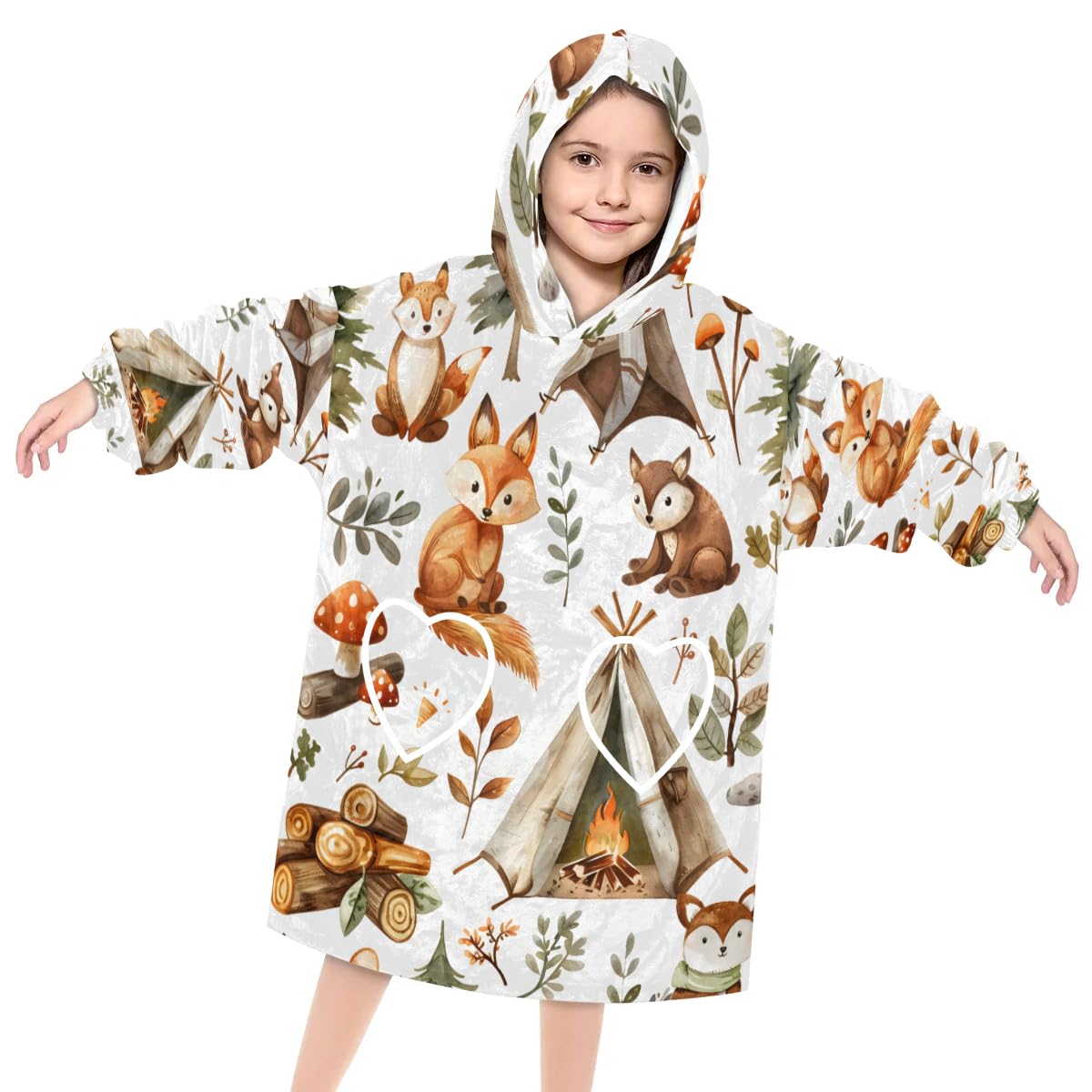 Pardick Wearable Blanket Hoodie for Kids, Cute Squirrels Fleece Sweatshirt Blanket Oversized Blanket Sweatshirt with Pocket Flannel Warm Hooded Blanket 6-10 Year Old Girl Boy Gift, One Size
