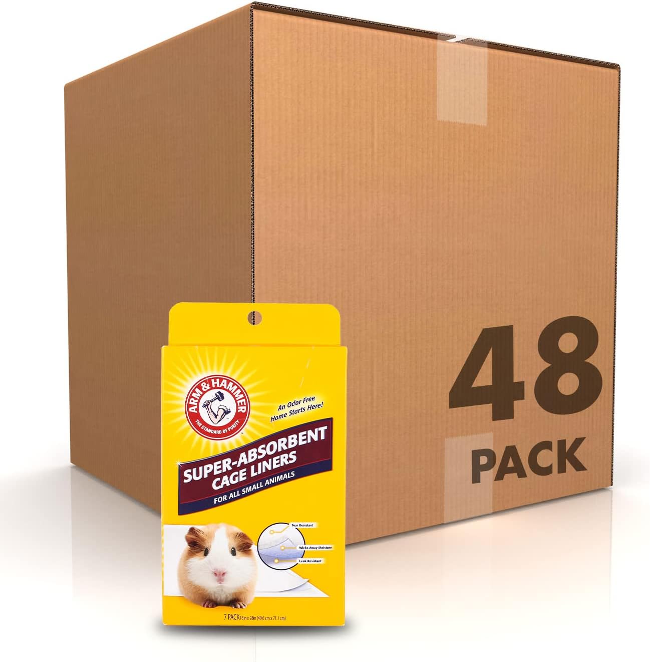 Arm & Hammer Super Absorbent Cage Liners for Guinea Pigs, Hamsters, Rabbits & Small Animals, Odor Control Cage Tray Liners for Wire or Mesh Grate Cages, Trim to Fit, 7 Count - 48 Pack