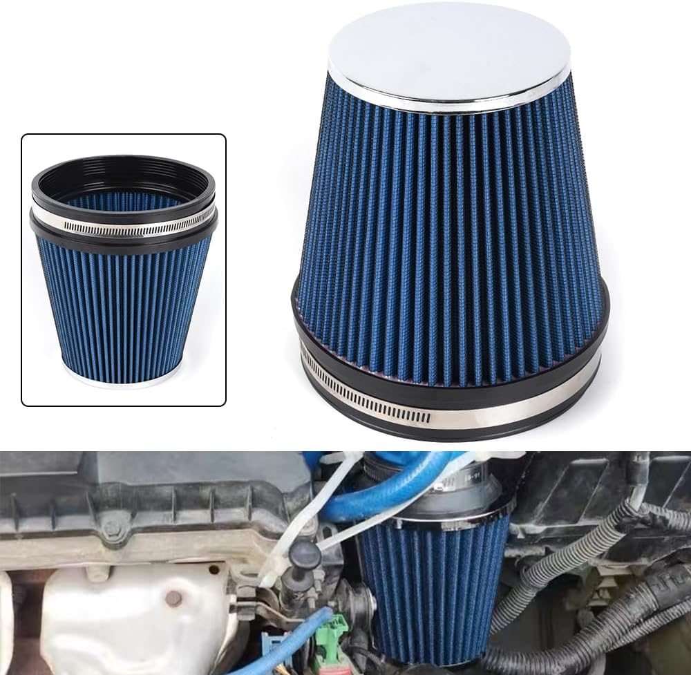 MUGE RACING 6" 152 mm High Flow Inlet Air Filter, Air Intake Cone Filter Replacement Performance Washable Clamp-On Dry, 6'' Tall(Blue)