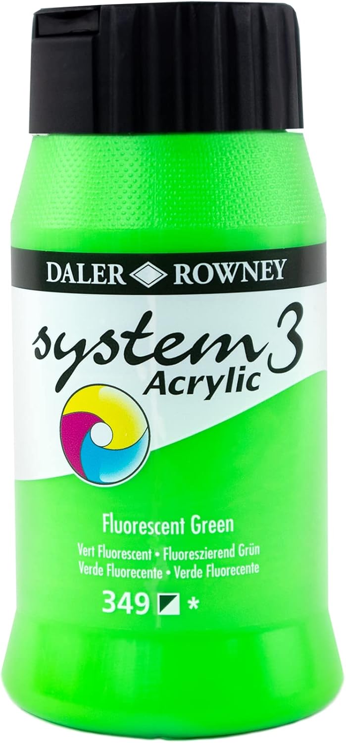 Daler Rowney System3 Fluorescent Green 500ml Acrylic Paint Tube - Acrylic Painting Supplies for Artists and Students - Artist Paint for Murals Canvas and More - Art Paint for Any Skill Set