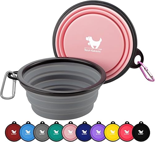 Miniatura 20 de Cuencos plegables para perros para viajes, paquete de 2 cuencos de agua portátiles para perros, gatos y mascotas, plato plegable de alimentación y