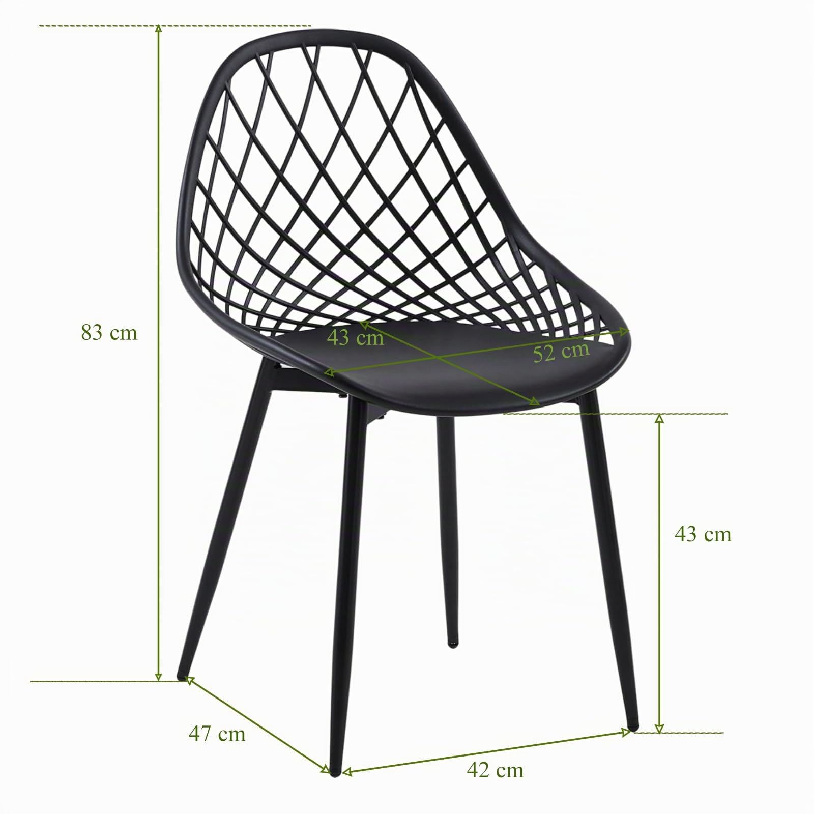 Lot de 8 chaises de jardin, de terrasse, résistantes aux intempéries et aux UV, en plastique, avec dossier, charge maximale : 150 kg, pour jardin, balcon, terrasse - Noir
